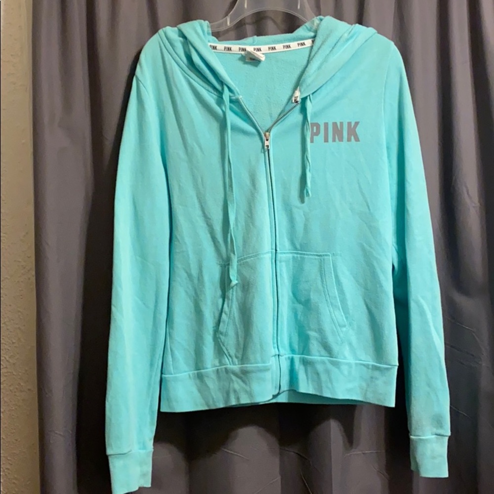 PINK full zip Tiffany blue sweatshirt